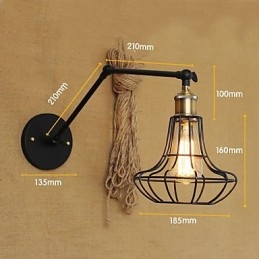 Applique da parete a braccio oscillante Mini Style rustica in metallo nero