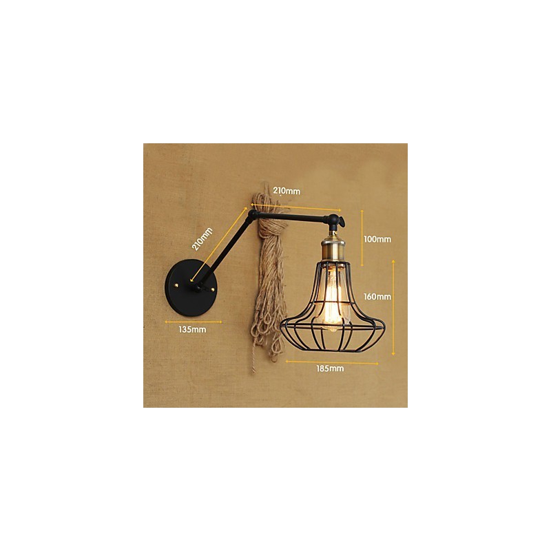 Applique da parete a braccio oscillante Mini Style rustica in metallo nero