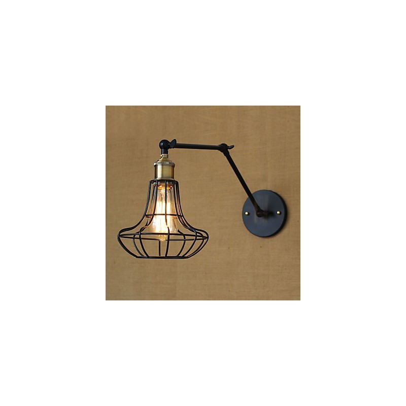 Applique da parete a braccio oscillante Mini Style rustica in metallo nero