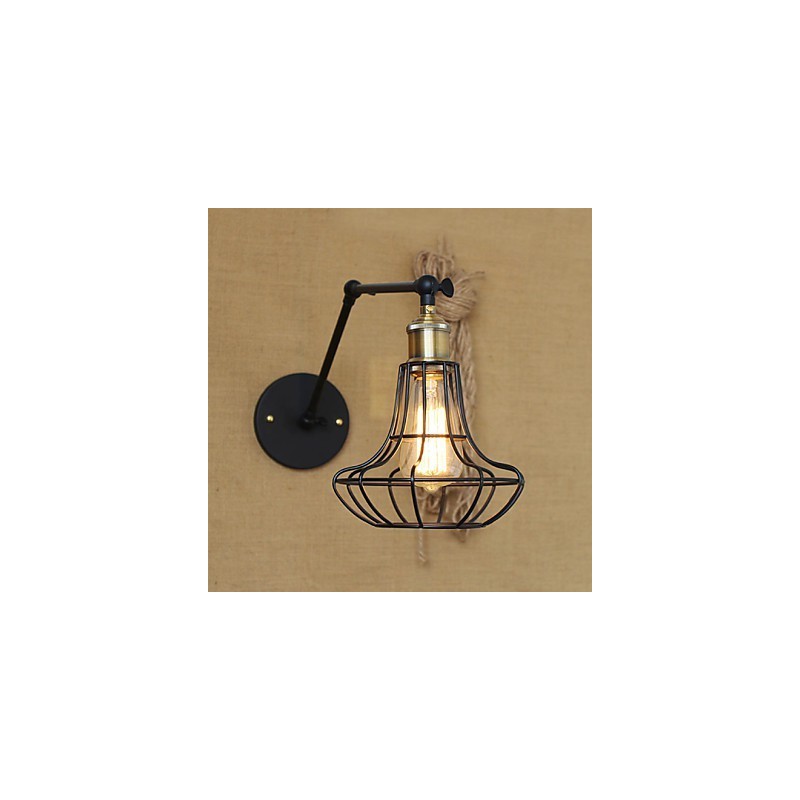 Applique da parete a braccio oscillante Mini Style rustica in metallo nero