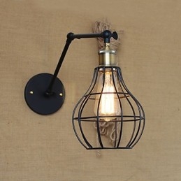 Applique da parete in metallo stile rustico lodge, mini, nero, E26/E27