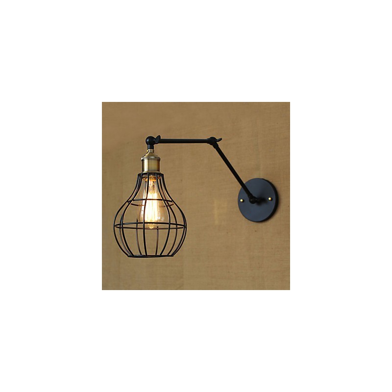 Applique da parete in metallo stile rustico lodge, mini, nero, E26/E27