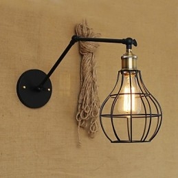 Applique da parete in metallo stile rustico lodge, mini, nero, E26/E27