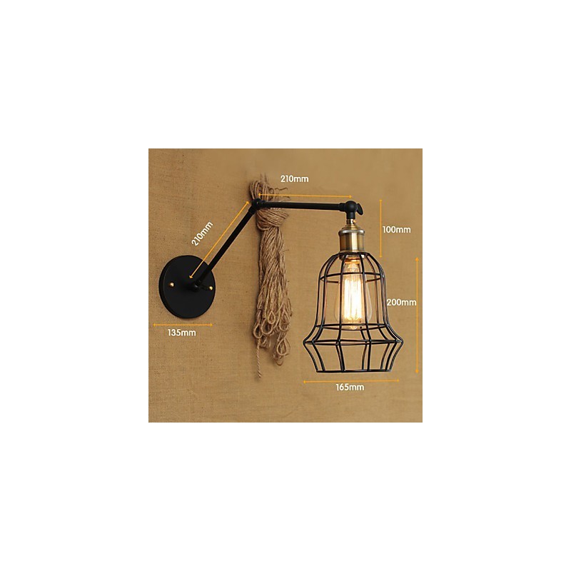 Applique da parete a braccio oscillante Mini stile rustico/lodge in metallo nero