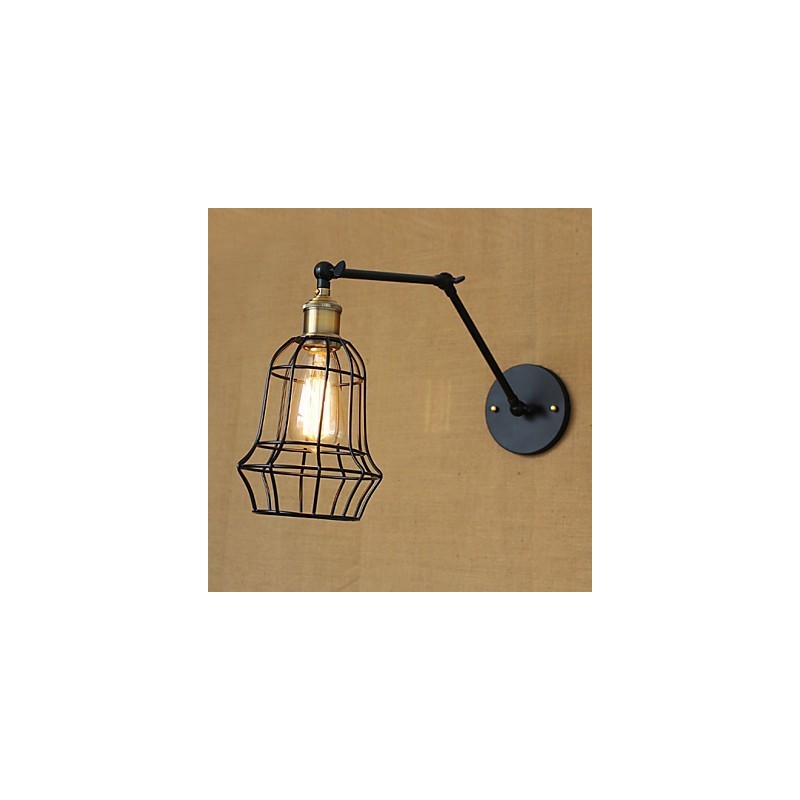 Applique da parete a braccio oscillante Mini stile rustico/lodge in metallo nero