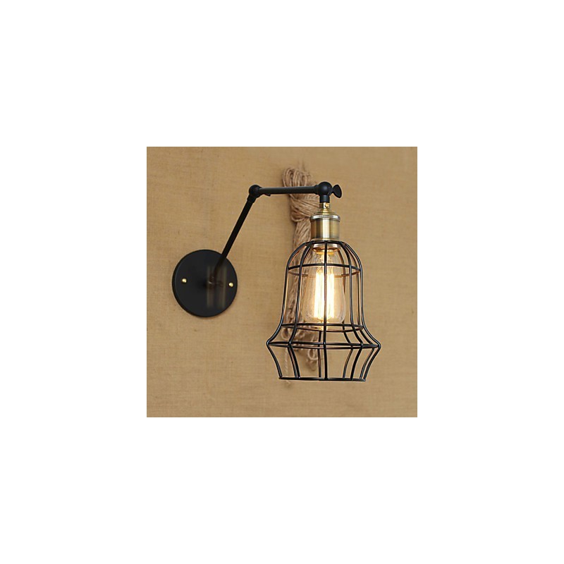 Applique da parete a braccio oscillante Mini stile rustico/lodge in metallo nero