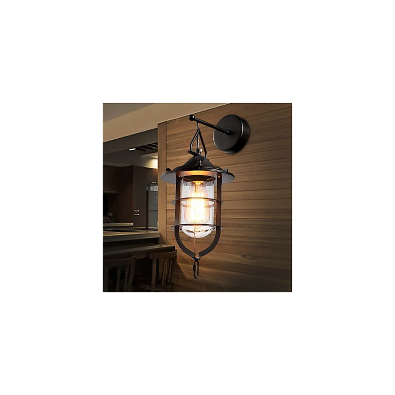 Applique da parete Mini Style in metallo nero e vetro bianco con lampadina inclusa