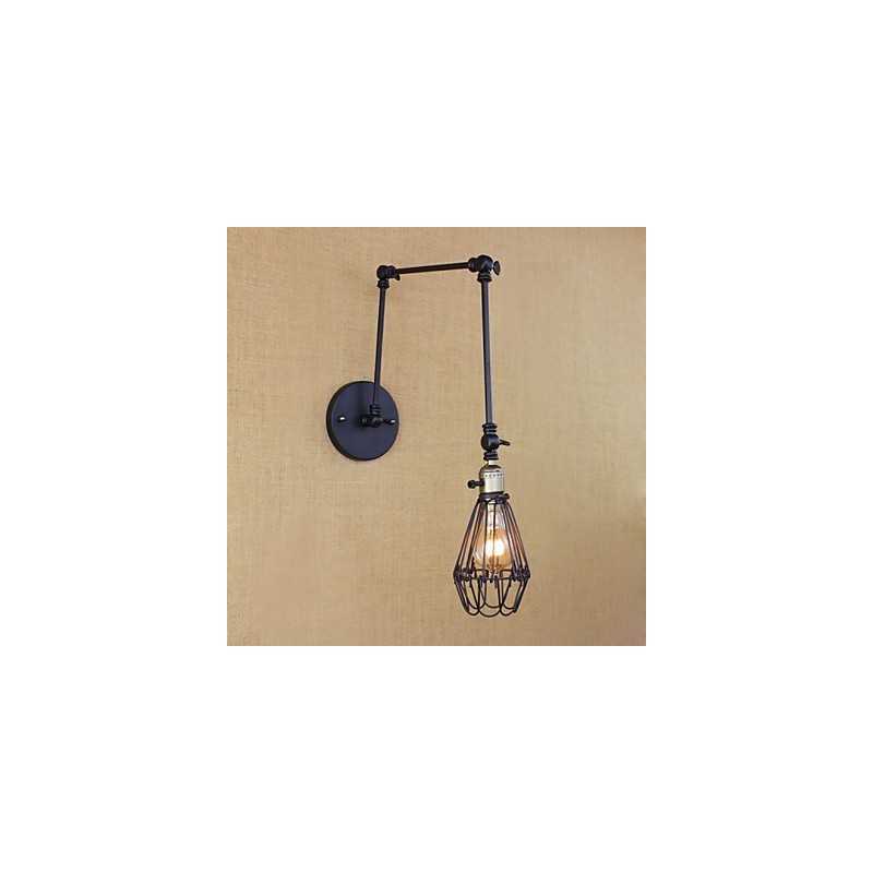 Lampada da tavolo industriale retrò con braccio in ferro, metallo nero, 1 lampadina E26/E27 40W