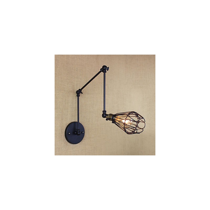 Lampada da tavolo industriale retrò con braccio in ferro, metallo nero, 1 lampadina E26/E27 40W