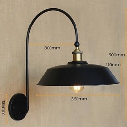 Applique da parete industriale retrò in metallo nero, 1 lampadina E26/E27 40W