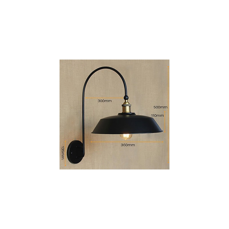 Applique da parete industriale retrò in metallo nero, 1 lampadina E26/E27 40W