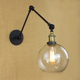 Applique da parete con braccio telescopico in vetro nero trasparente