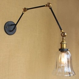 Applique da parete retrò in vetro, braccio lungo regolabile a 3 lunghezze, nero