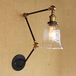 Applique da parete retrò in vetro, braccio lungo regolabile a 3 lunghezze, nero