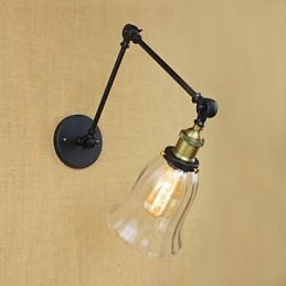 Applique da parete con braccio telescopico in ferro industriale creativo, vetro, nero