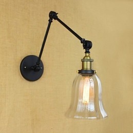 Applique da parete con braccio telescopico in ferro industriale creativo, vetro, nero