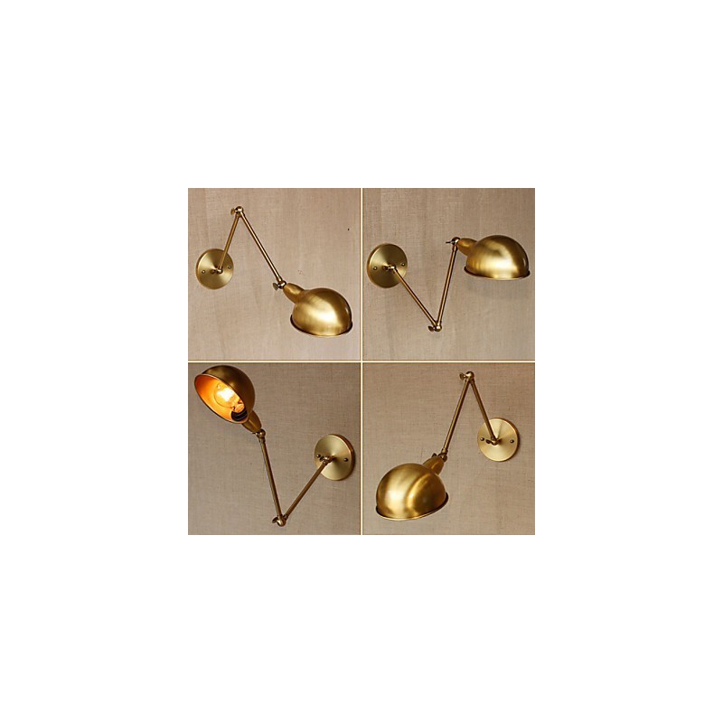 Applique da parete a braccio lungo in stile industriale americano, ottone antico
