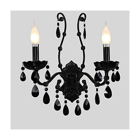 Applique da parete mini in cristallo stile candela, metallo nero, 2 luci