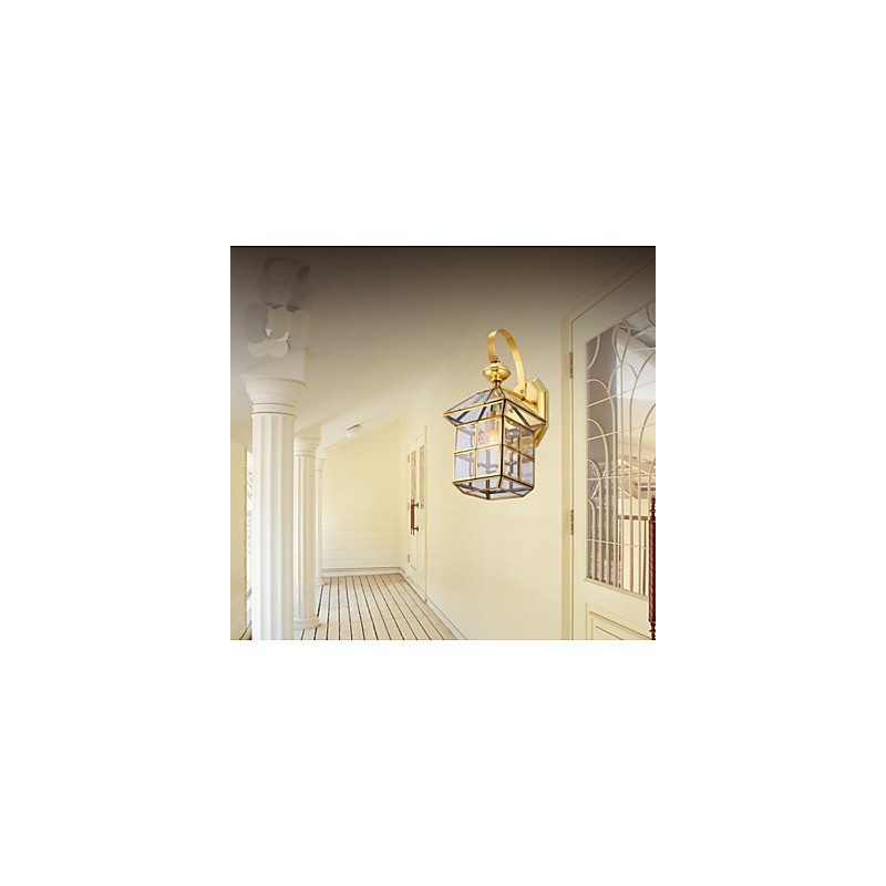 Applique da parete da esterno in ottone classico con paralume in vetro trasparente, 37 cm