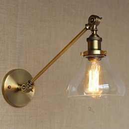 Applique da parete retrò country americano in ferro e vetro, bronzo, 1 lampadina E26/E27