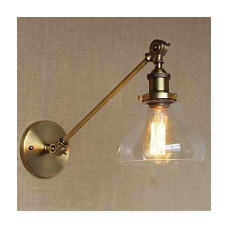 Applique da parete retrò country americano in ferro e vetro, bronzo, 1 lampadina E26/E27