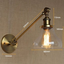 Applique da parete retrò country americano in ferro e vetro, bronzo, 1 lampadina E26/E27