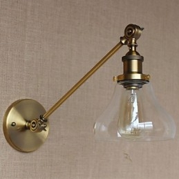 Applique da parete retrò country americano in ferro e vetro, bronzo, 1 lampadina E26/E27