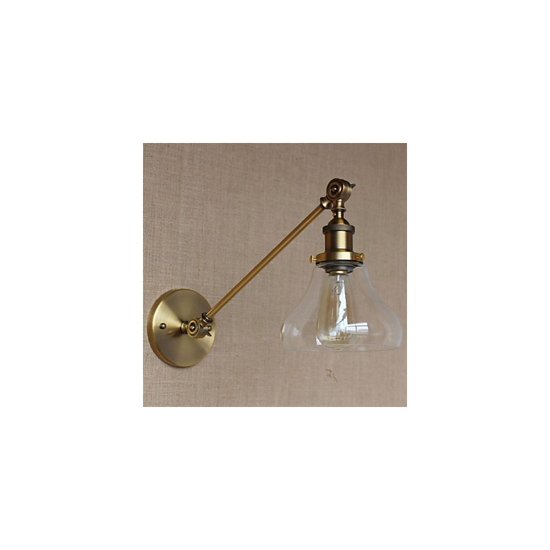 Applique da parete retrò country americano in ferro e vetro, bronzo, 1 lampadina E26/E27