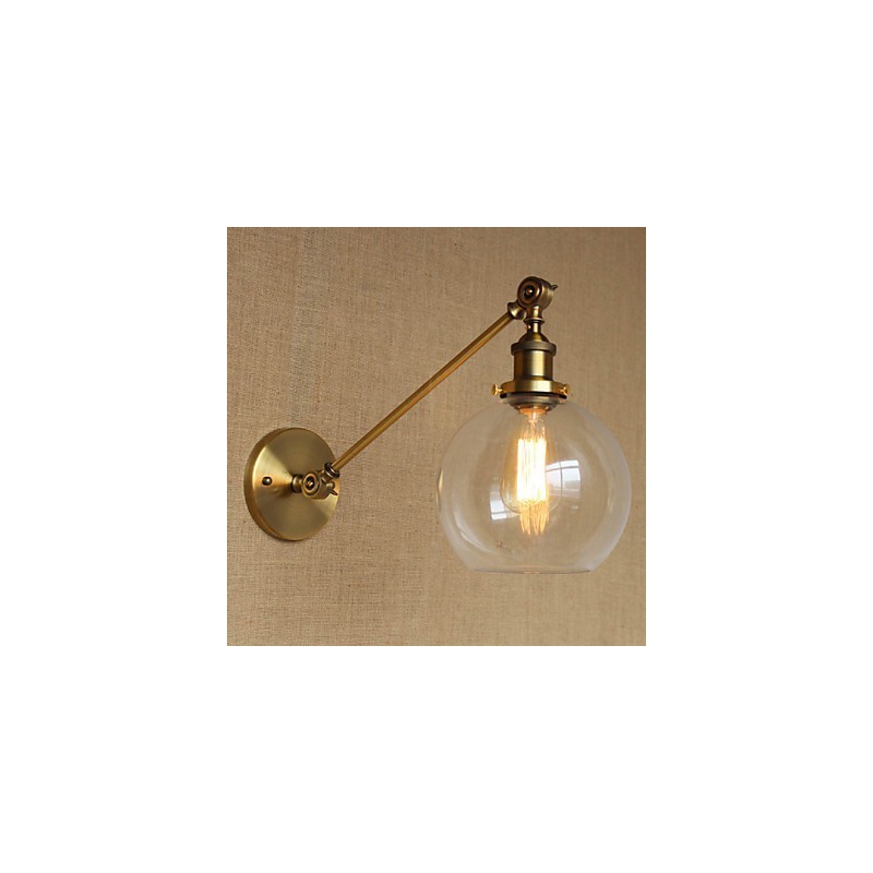 Applique da parete country retrò in ferro e vetro, bronzo