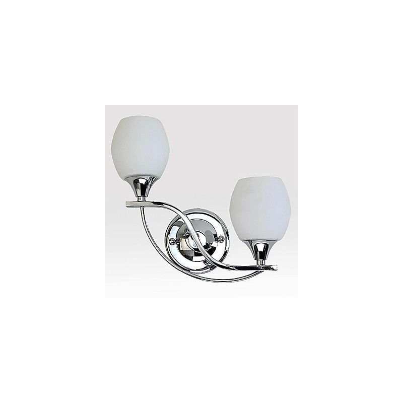 Applique da parete moderna in metallo e vetro, 2 lampadine E12/E14, 24 cm