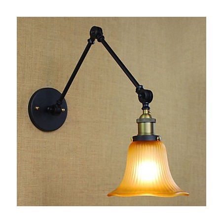 Applique da parete rustica/lodge in metallo e vetro nero, braccio oscillante, E26/E27