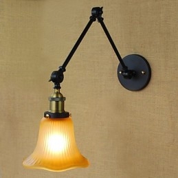 Applique da parete rustica/lodge in metallo e vetro nero, braccio oscillante, E26/E27