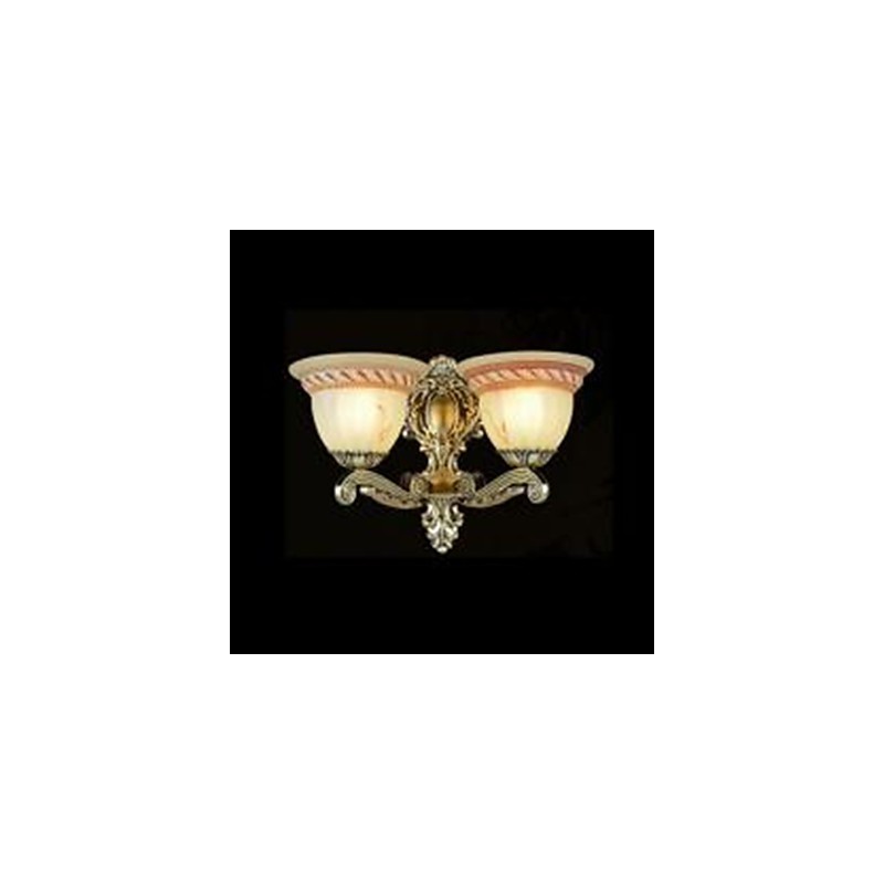 Applique da parete classica in metallo bronzo con paralume in vetro bianco, 2 lampadine E26/E27