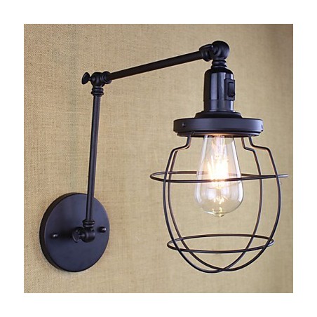 Applique da parete a braccio oscillante doppia retro vintage nera con interruttore