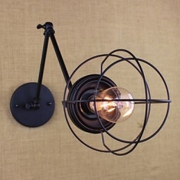Applique da parete a braccio oscillante doppia retro vintage nera con interruttore
