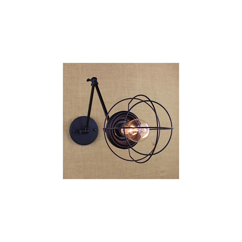 Applique da parete a braccio oscillante doppia retro vintage nera con interruttore
