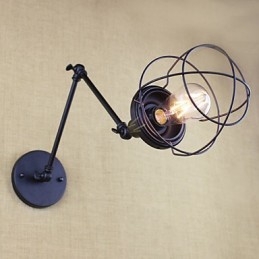 Applique da parete a braccio oscillante doppia retro vintage nera con interruttore