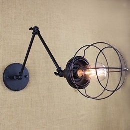 Applique da parete a braccio oscillante doppia retro vintage nera con interruttore