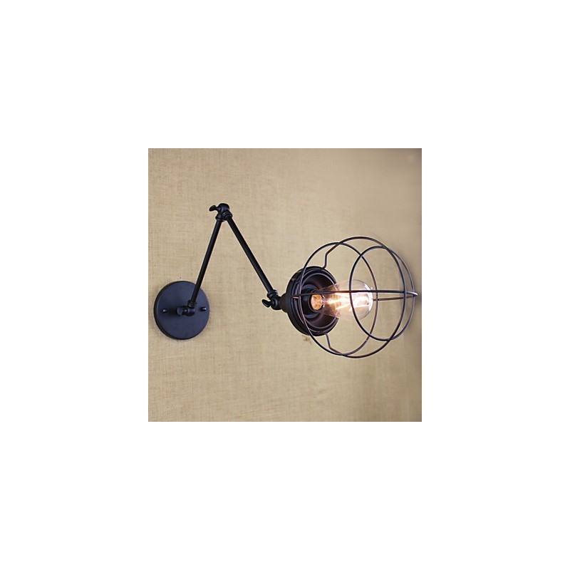 Applique da parete a braccio oscillante doppia retro vintage nera con interruttore