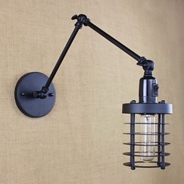 Applique da parete moderna a braccio oscillante nera con interruttore, E12/E14, 40 W