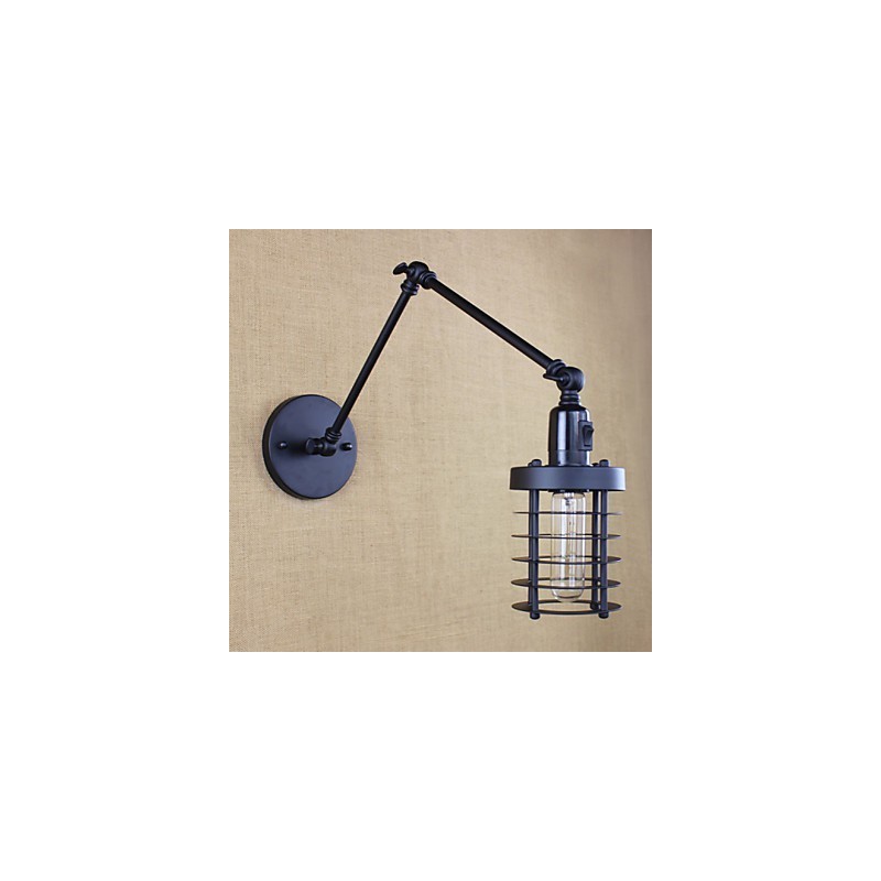 Applique da parete moderna a braccio oscillante nera con interruttore, E12/E14, 40 W