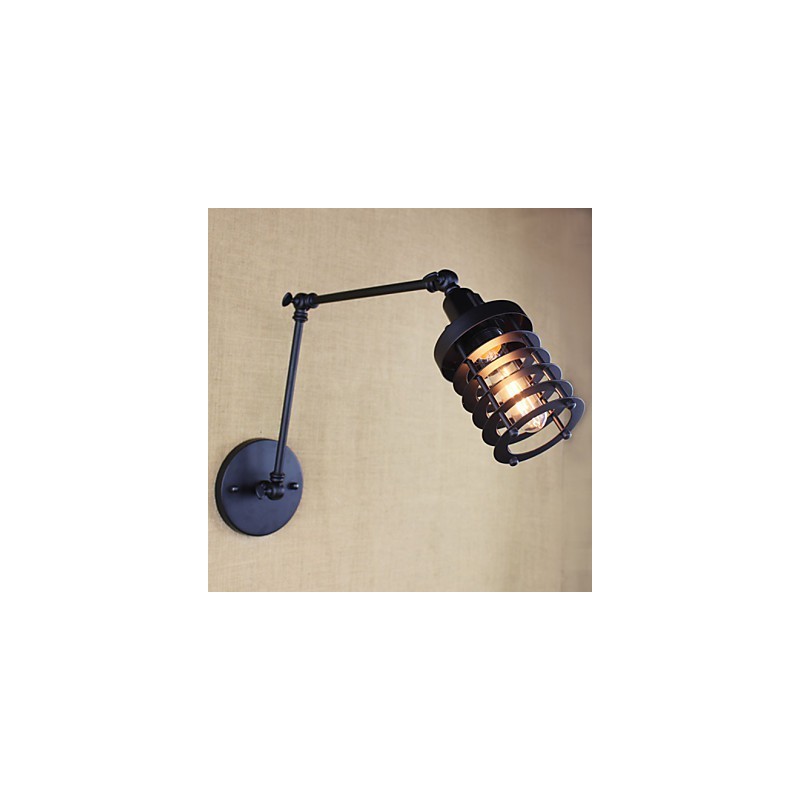 Applique da parete moderna a braccio oscillante nera con interruttore, E12/E14, 40 W