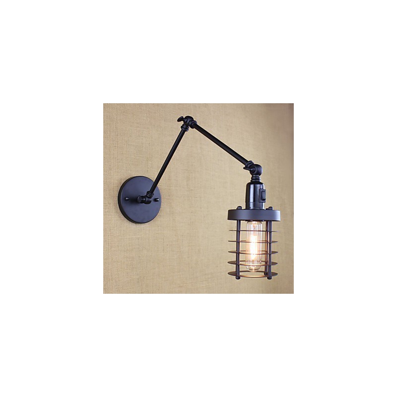 Applique da parete moderna a braccio oscillante nera con interruttore, E12/E14, 40 W