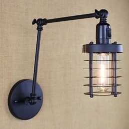 Applique da parete moderna a braccio oscillante nera con interruttore, E12/E14, 40 W