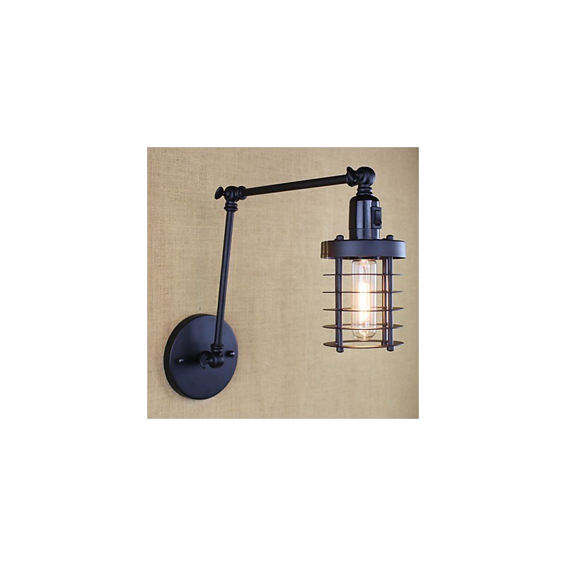Applique da parete moderna a braccio oscillante nera con interruttore, E12/E14, 40 W