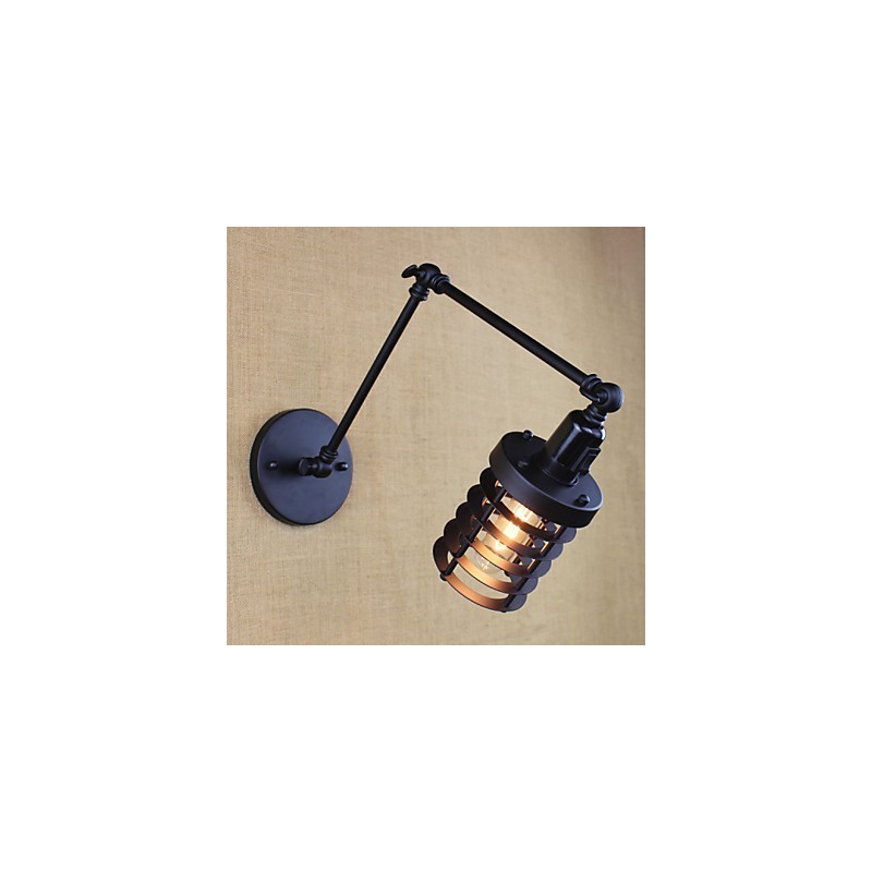 Applique da parete moderna a braccio oscillante nera con interruttore, E12/E14, 40 W
