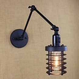 Applique da parete moderna a braccio oscillante nera con interruttore, E12/E14, 40 W