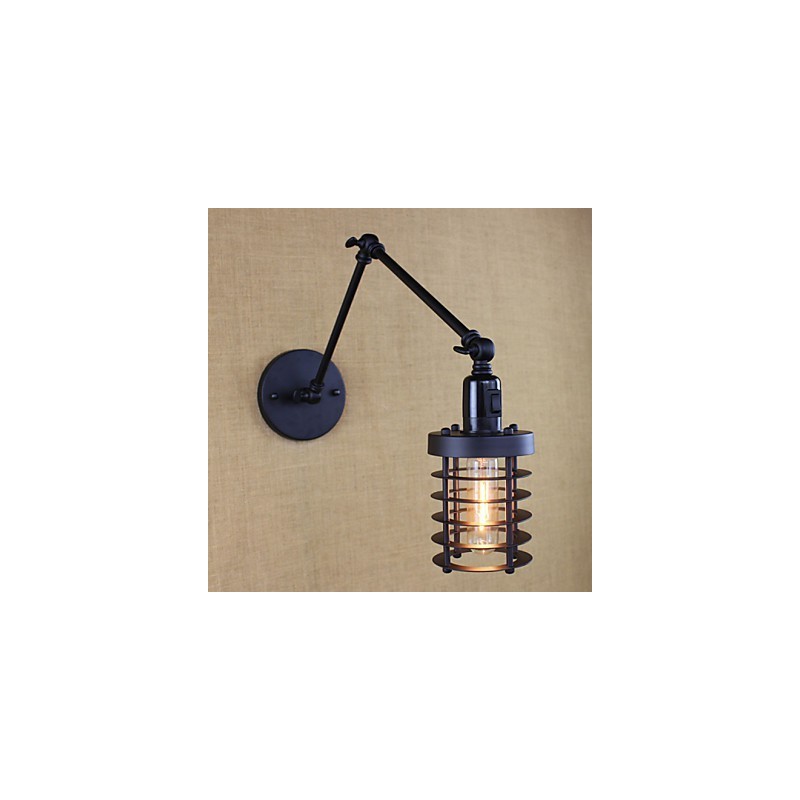 Applique da parete moderna a braccio oscillante nera con interruttore, E12/E14, 40 W