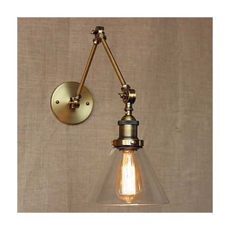 Applique da parete con braccio oscillante in ottone antico con lampadina inclusa