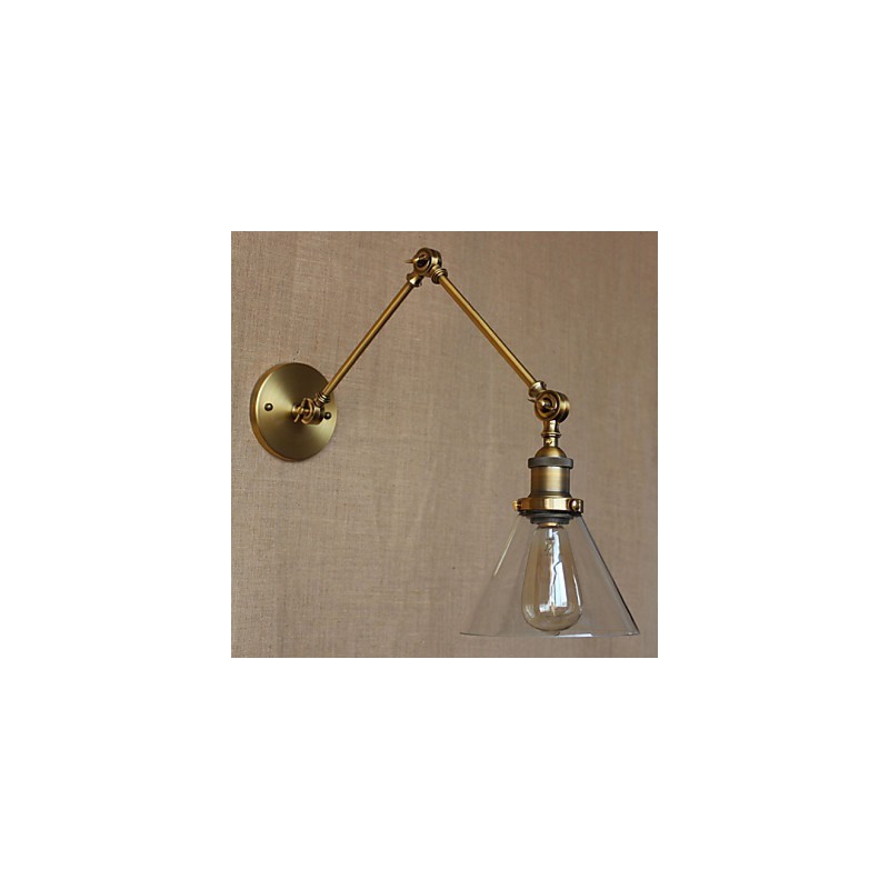 Applique da parete con braccio oscillante in ottone antico con lampadina inclusa